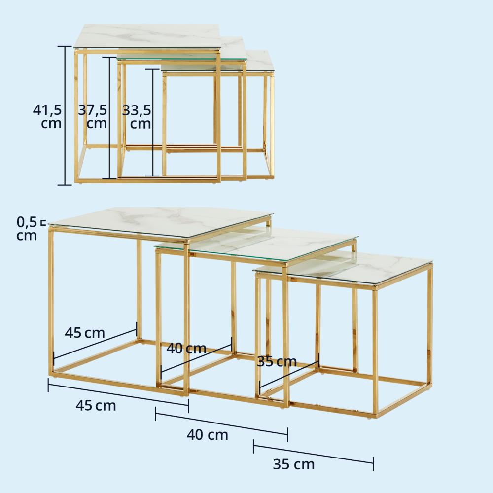 KHG Couchtisch Marmor Optik Weiß Gold 110 x 70 x 45 cm, Wohnzimmertisch eckig Marmortisch rechteckig, 4 Füße Tischplattenstärke 0,5 cm, Belastbar 20 kg, mit Glas beschichtet Beistelltisch Bild 1