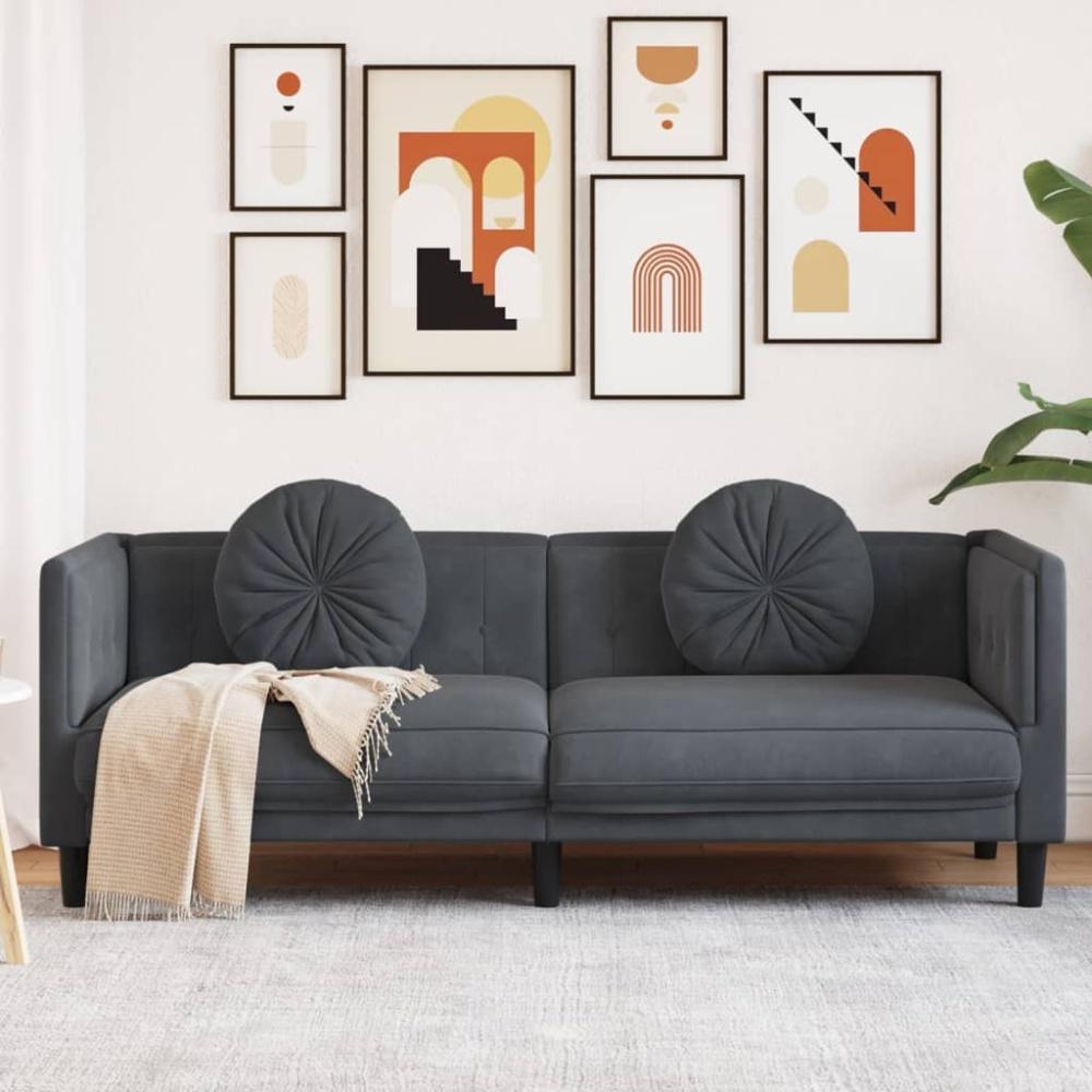 vidaXL Sofa mit Kissen 3-Sitzer Dunkelgrau Samt Bild 1