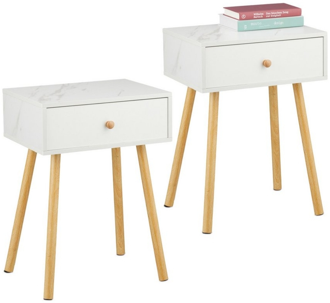 relaxdays Nachttisch Marmoroptik & Holzbeine (2er Set, 2-St, Nachttischschrank in Einzelteilen in Set-Anzahl nach Wahl), 2er Pack Bild 1