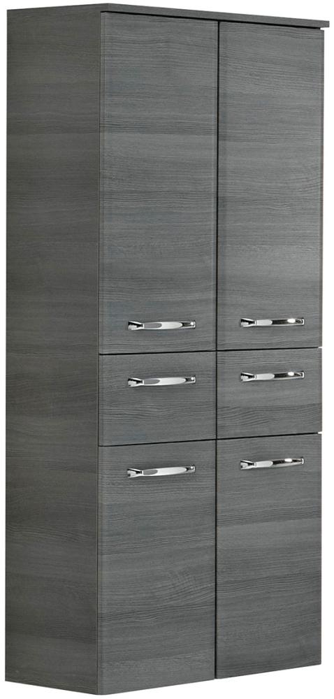 Midischrank >Abelica II< in Graphit Struktur aus Glas - 60x141x33cm (BxHxT) Bild 1