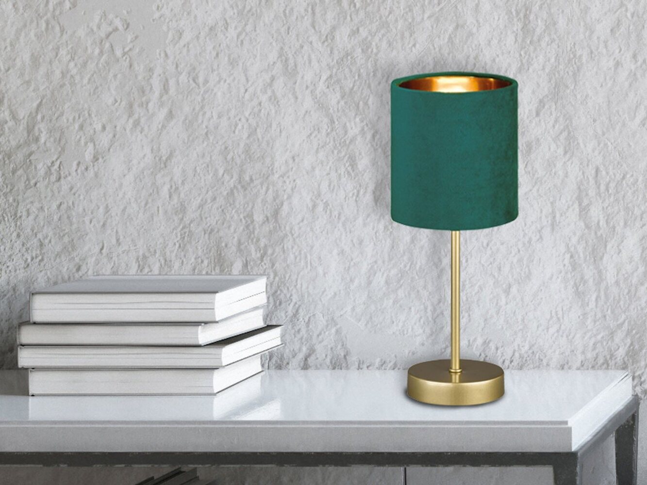 FISCHER & HONSEL LED Nachttischlampe, Dimmfunktion, LED wechselbar, Warmweiß, ausgefallen-e Design-er mit Samt Lampenschirm Grün Gold-en, Ø 13cm Bild 1