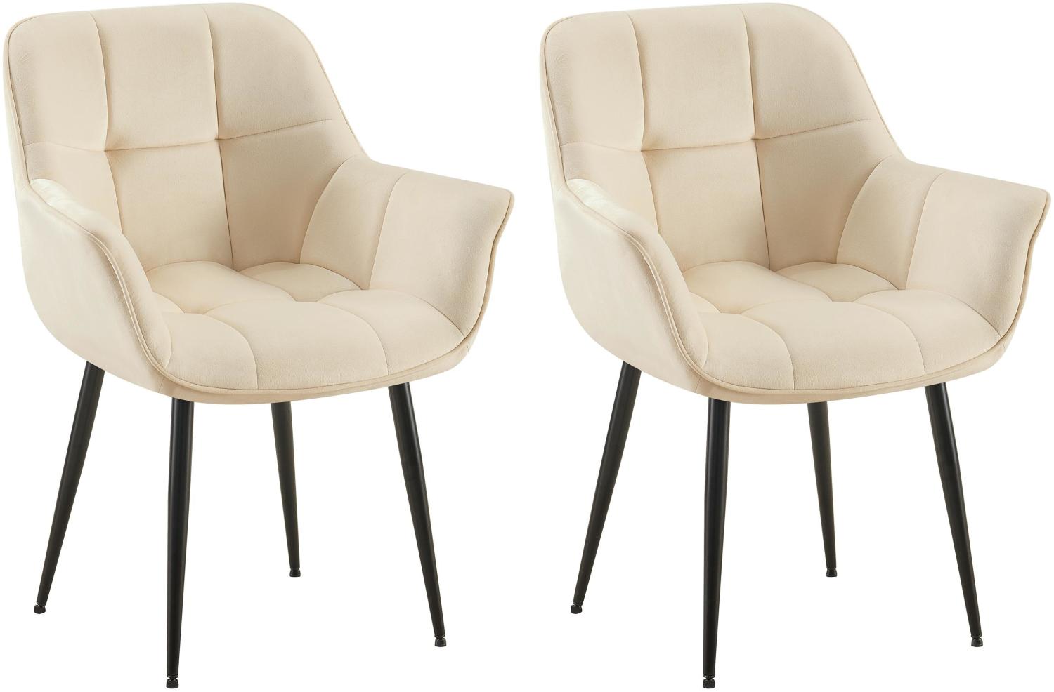 CLP 2er Set Esszimmerstuhl Roseville Samt I Moderner Stuhl mit Armlehne und gepolste,creme Bild 1