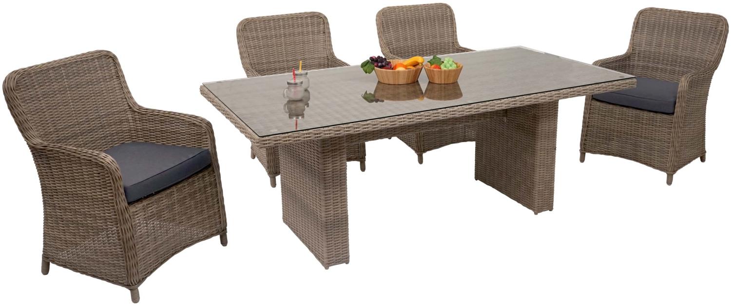 Poly-Rattan Garnitur HWC-E98, Balkon-/Garten-/Lounge-Set Sitzgruppe, Spun Poly halbrundes Rattan MVG beige Kissen grau Bild 1