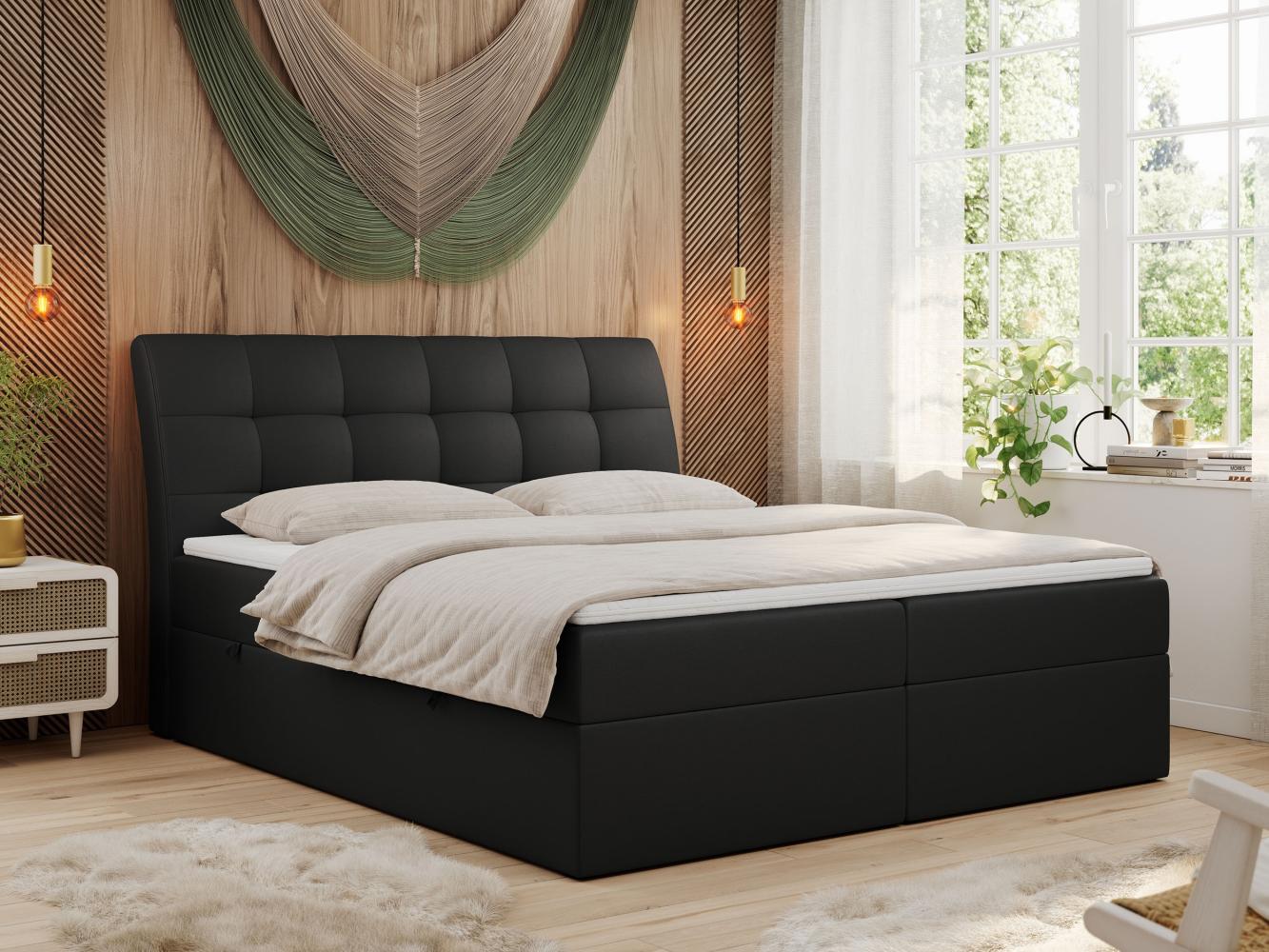 Boxspringbett Polsterbett mit Multipocket-Matratze und Topper - DIEGOS - 200x200cm - Schwarz Kunstleder - H3 Bild 1