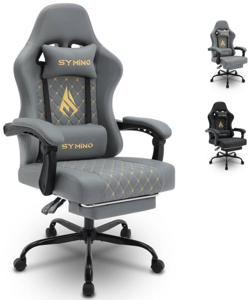 symino Gaming-Stuhl Racing Style, ergonomischer Stuhl mit Fußstütze, verstellbarer Rückenlehne und Armlehnen, Bürostuhl aus PU-Leder, Grau Bild 1