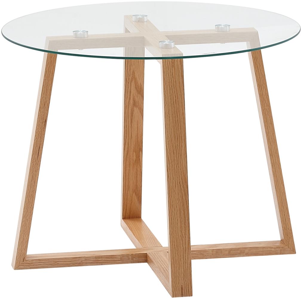 Kadima Design Massiver Eiche-Glas Couchtisch, Modernes Design, Überkreuztes Gestell. 58x58x47 cm Bild 1