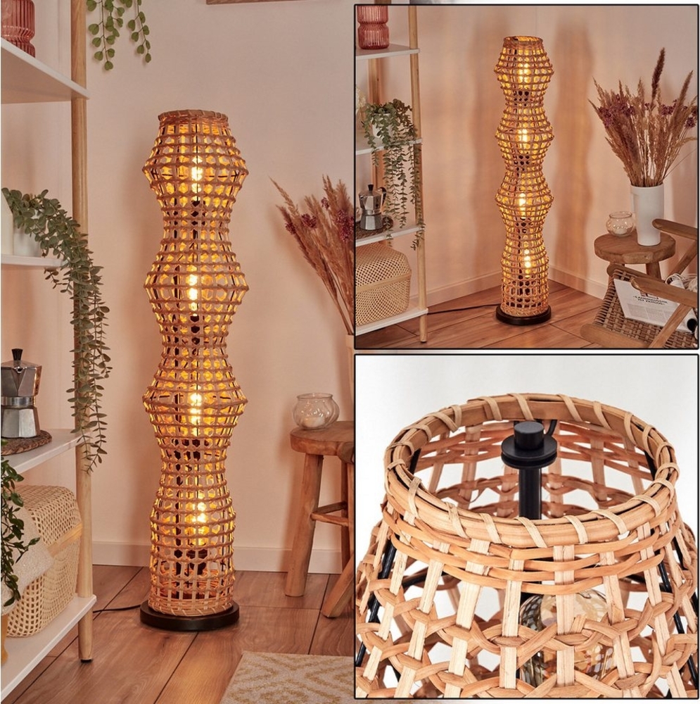 hofstein Stehlampe Stehlampe im skandinavischen Design mit Schirm aus Rattan in Natur, ohne Leuchtmittel, Stehleuchte im Boho-Style mit Lichteffekt und Fußschalter, E27, 110 cm Bild 1