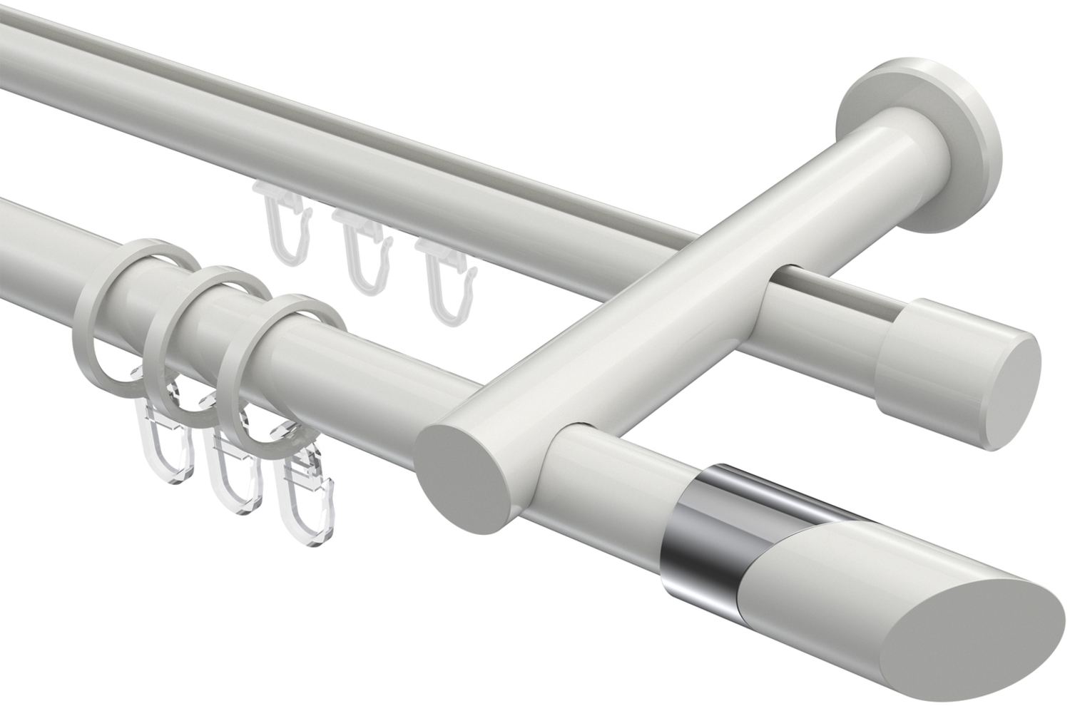 Rundrohr-Innenlauf-Gardinenstangen-Set Platon Verano 160 cm, 2-läufig, 20 mm Ø Weiß Bild 1