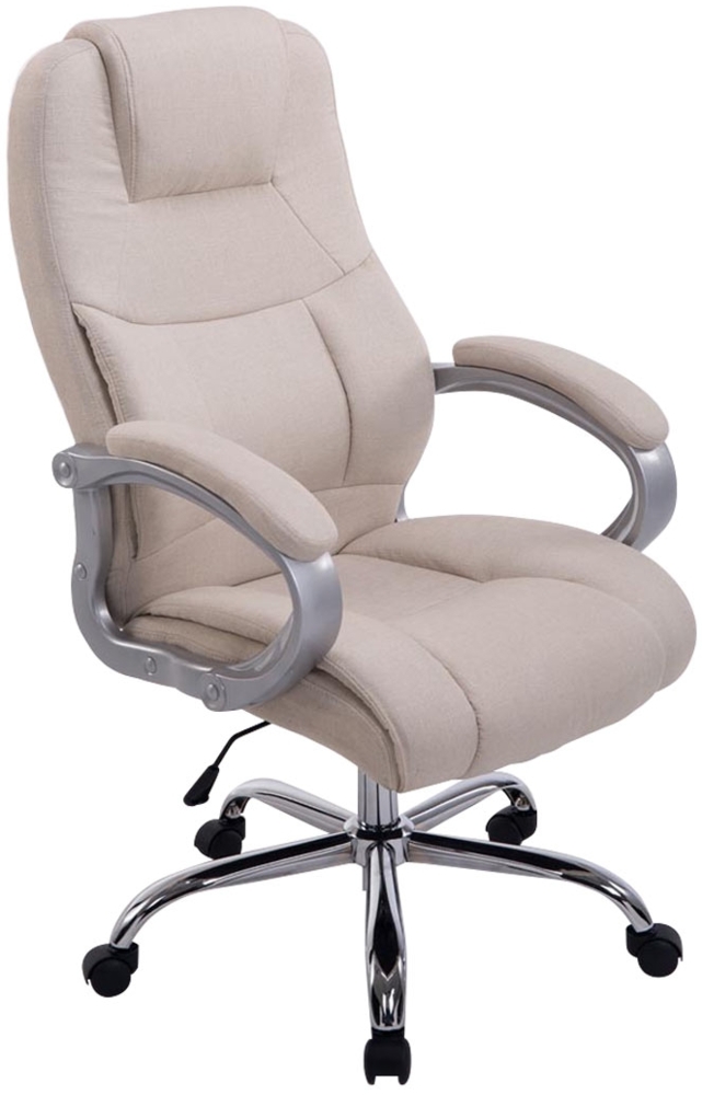 DELUKE® Bürostuhl SYDNEY Stoff - 113 x 66 x 70, Creme Stoff Metall in Chromoptik Gestell ergonomische Bürostühle Homeoffice Stuhl mit Rollen Bild 1