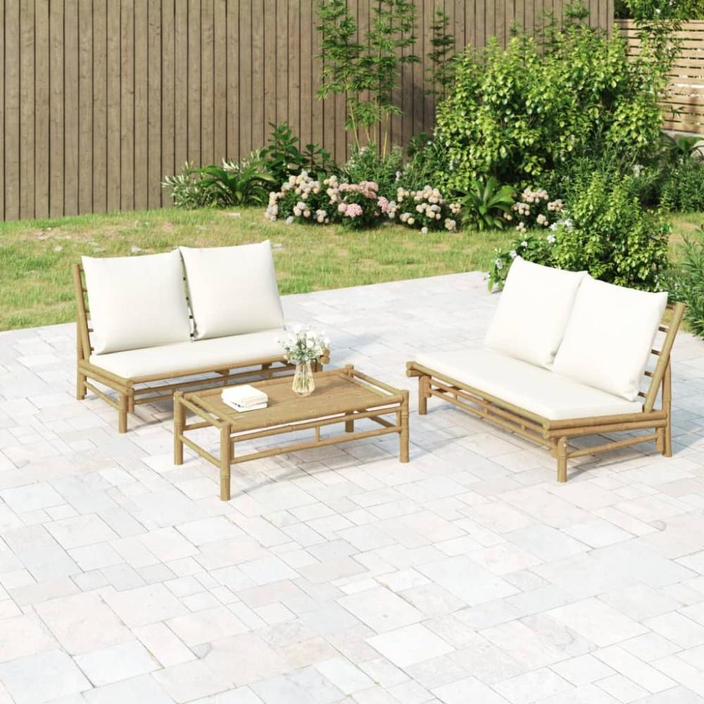 vidaXL 2-tlg. Garten-Lounge-Set mit Cremeweißen Kissen Bambus Bild 1