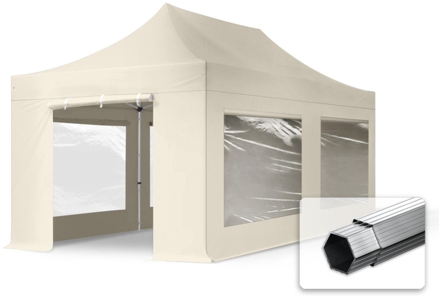 3x6 m Faltpavillon PROFESSIONAL Alu 40mm, Seitenteile mit Panoramafenstern, creme Bild 1