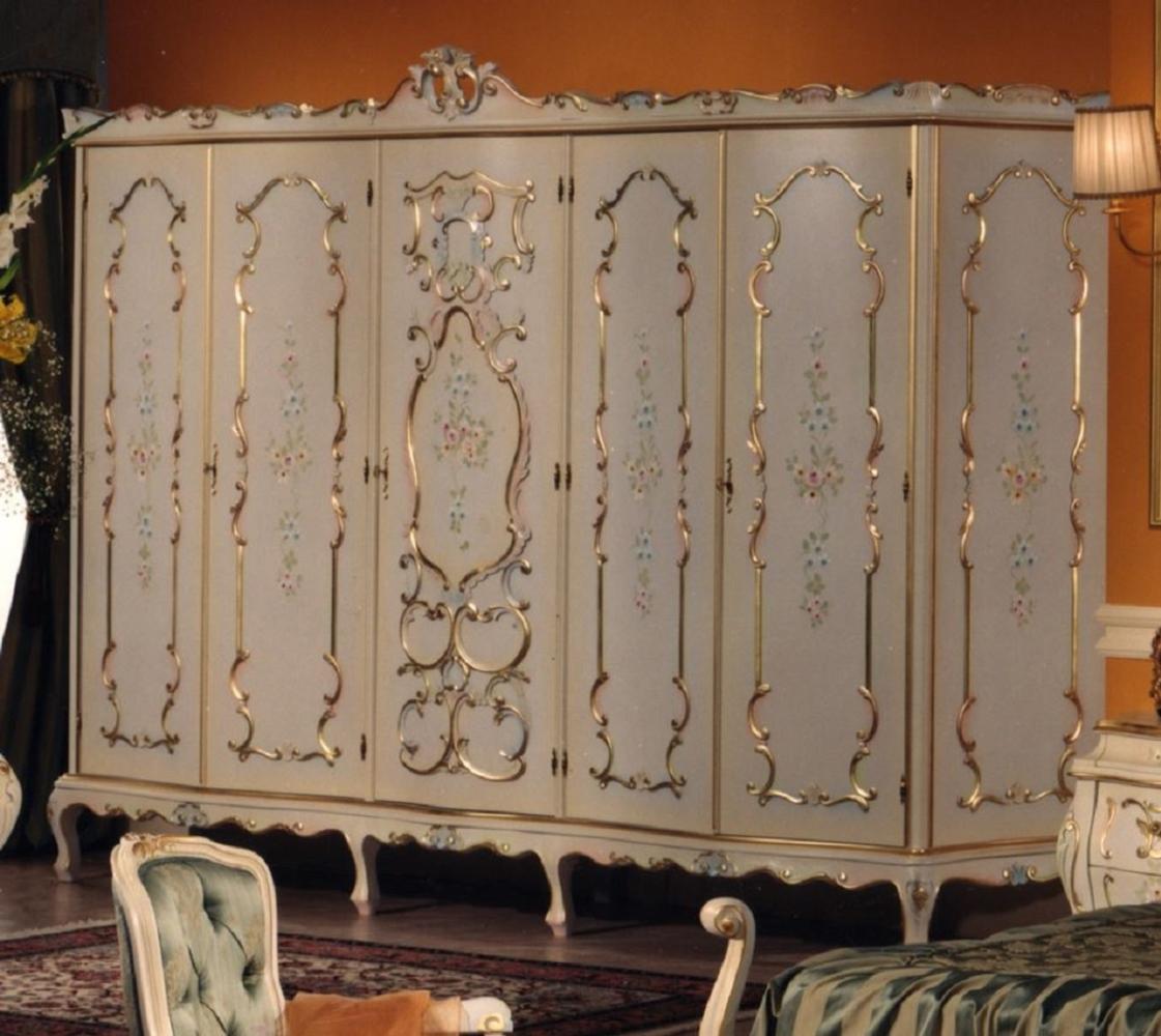 Casa Padrino Luxus Barock Kleiderschrank Elfenbein / Mehrfarbig / Gold - Prunkvoller Barock Schlafzimmerschrank - Luxus Schlafzimmer Möbel im Barockstil - Luxus Qualität - Made in Italy Bild 1