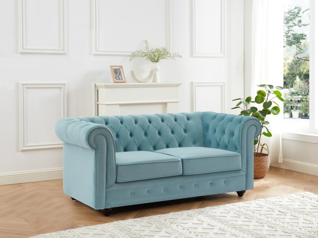 Vente-unique - Sofa 2-Sitzer - Samt - Pastellblau - CHESTERFIELD Bild 1