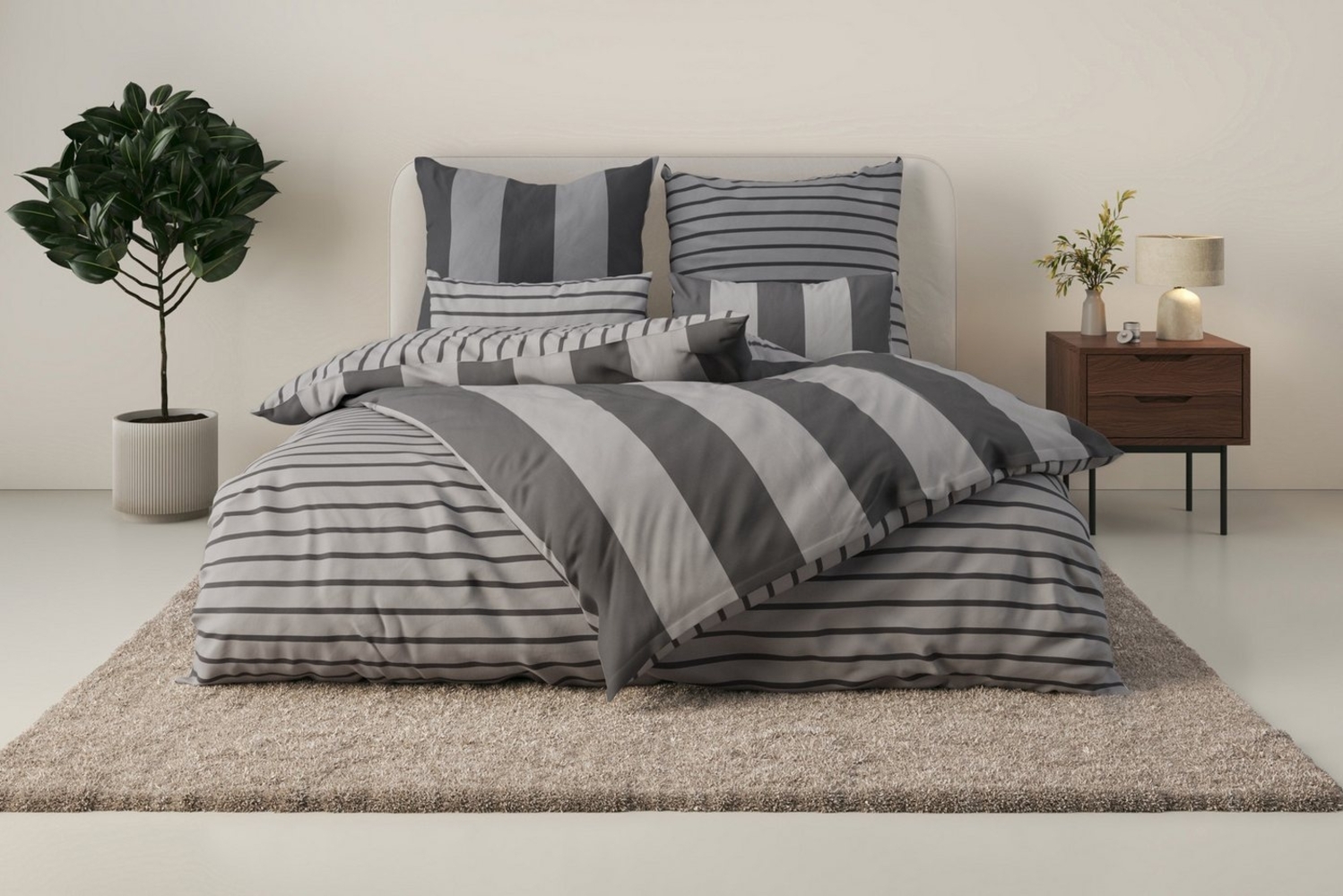 Home affaire Bettwäsche Sari, Linon, 3 teilig, in verschiedenen Qualitäten, maritime Bettwäsche mit Streifen Bild 1
