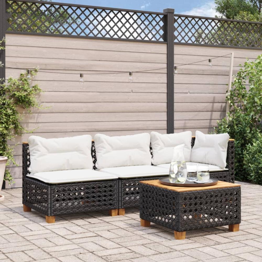 vidaXL Gartensofa mit Kissen 3-Sitzer Schwarz Poly Rattan 365941 Bild 1