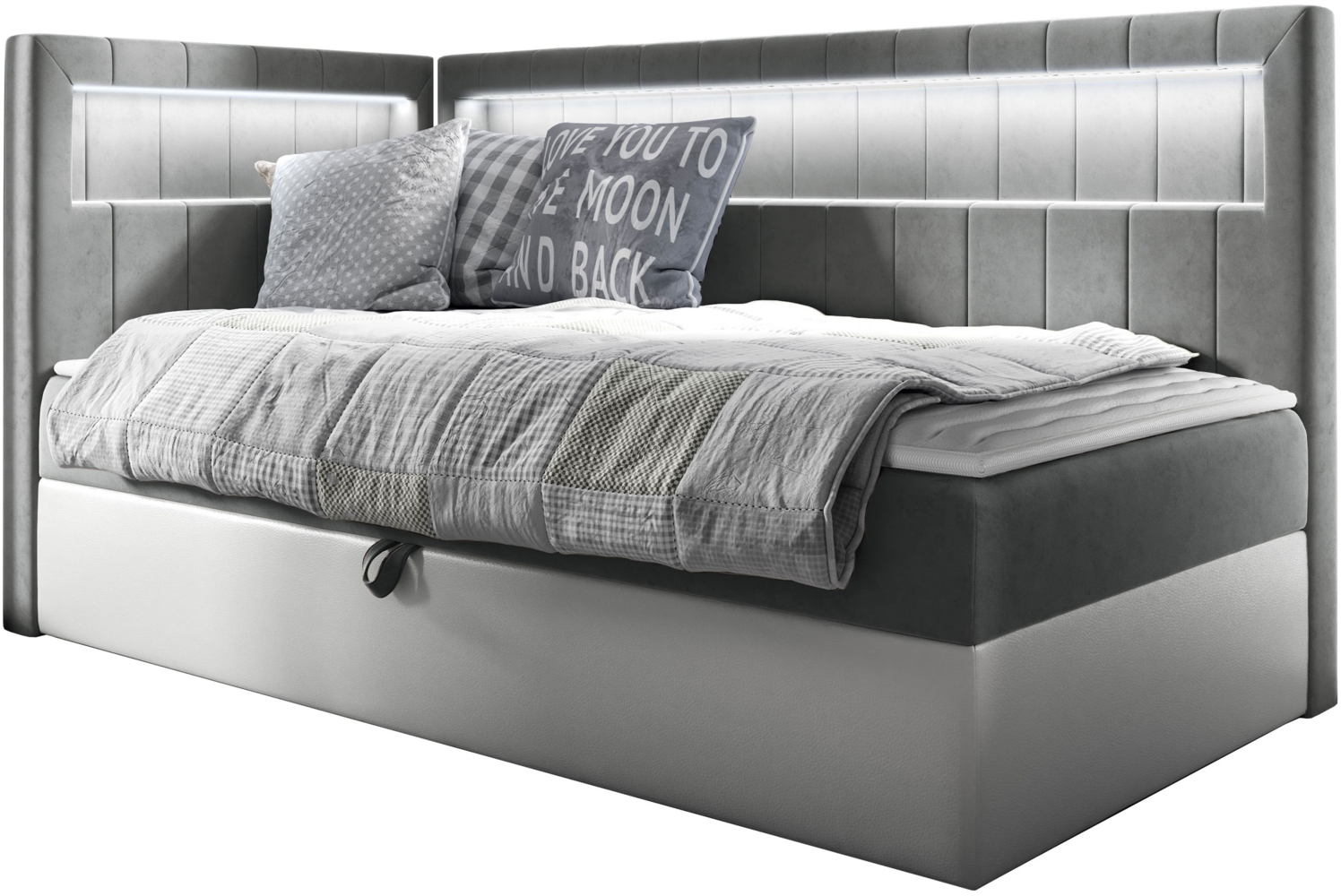 Boxspringbett 'Gladino Junior 3' grau 80 x 200 cm Links Bild 1