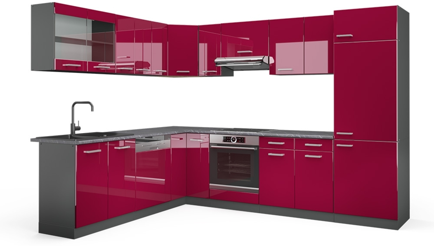 Eckküche R-Line Rot Hochglanz/Anthrazit 287 x 60 cm , AP Anthrazit Vicco Bild 1