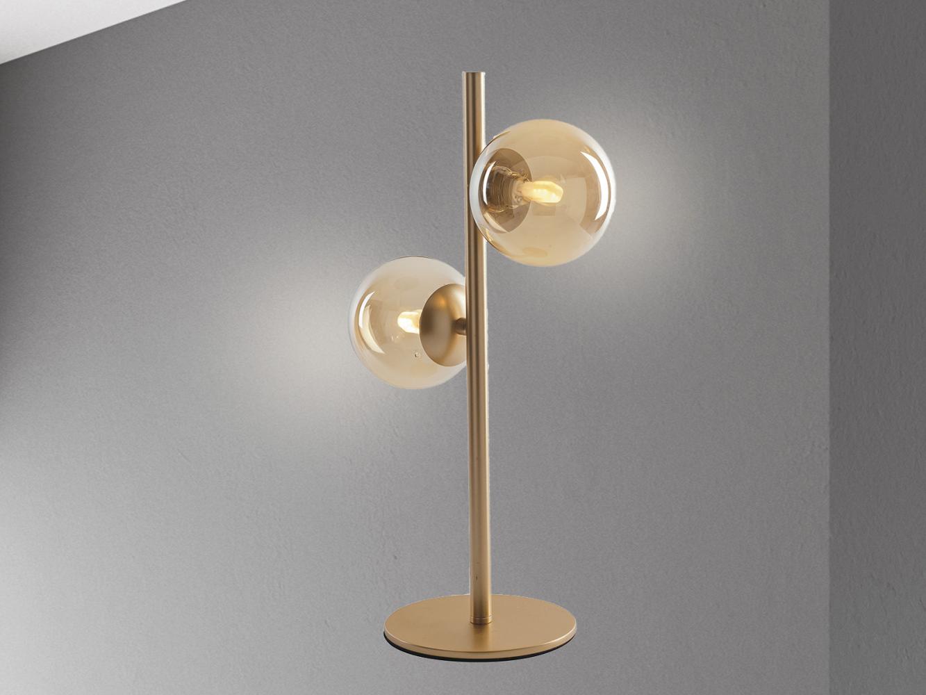 ECO-LIGHT LED Nachttischlampe, Dimmfunktion, LED wechselbar, Warmweiß, große ausgefallene Designer Bauhaus Lampe dimmbar, 2x Glas-kugel Gold Bild 1