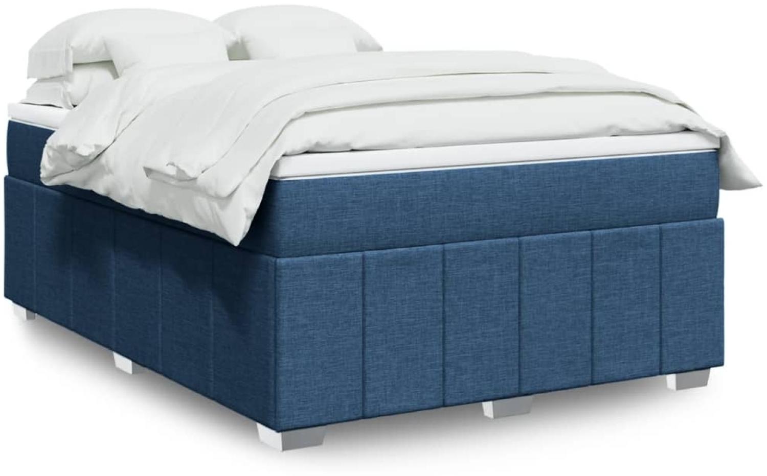 vidaXL Boxspringbett mit Matratze Blau 140x190 cm Stoff 3285476 Bild 1