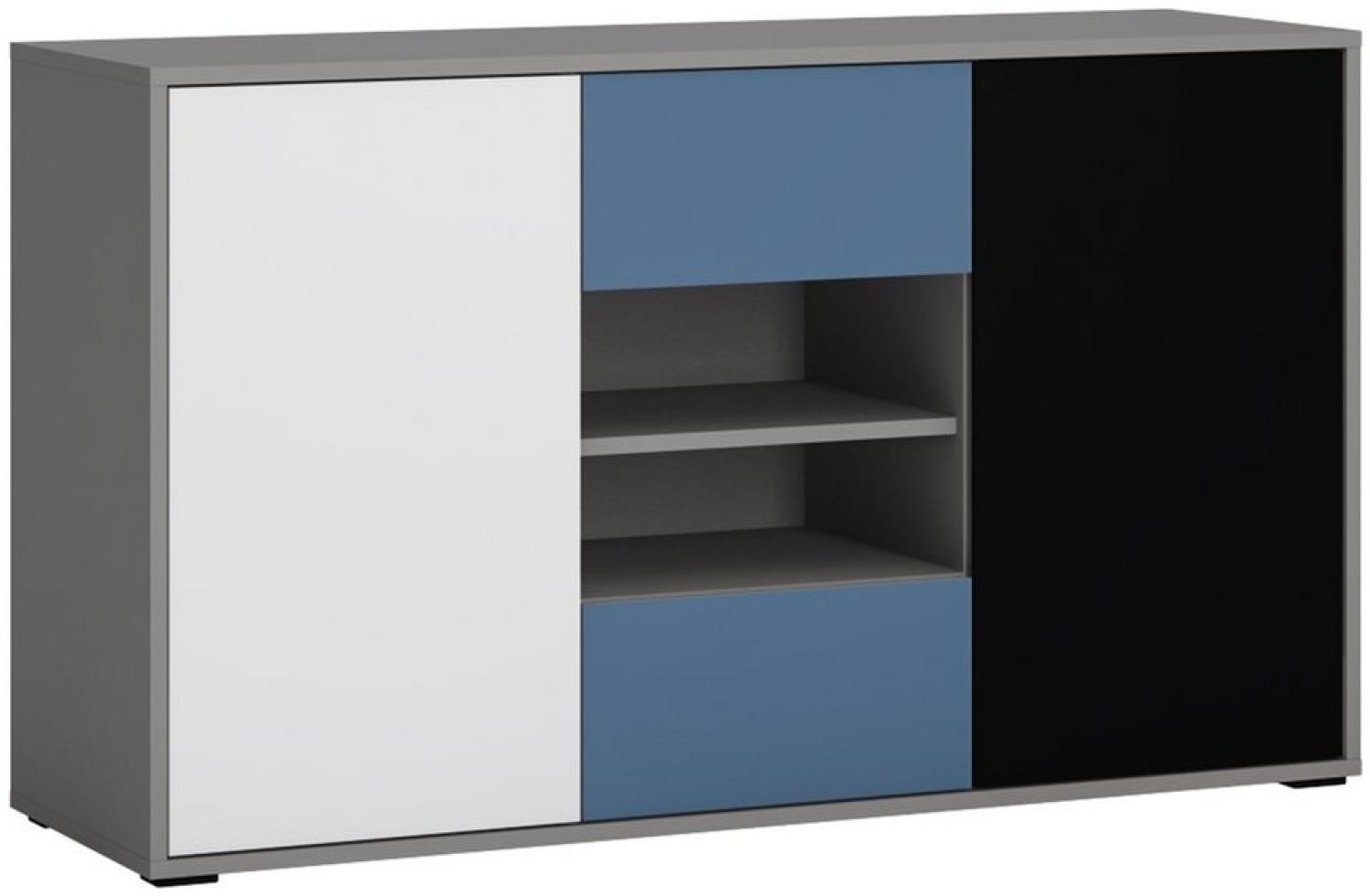 Sideboard Kommode Jugendzimmer LIIVA-129 in grau mit schwarz, weiß, blau, B/H/T: ca. 125,7/74,2/40 cm Bild 1