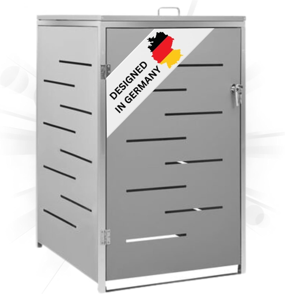 DELUKE® 1er Mülltonnenbox JAGU Edelstahl Grau 115x69x77,5cm Mülltonnenverkleidung für 1 Tonne 240L Müllbox aus Metall Mülltonnenschutz Mülltonnendach Bild 1