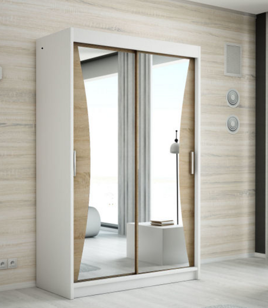 Schwebetrenschrank NIKO 2-trig Schrank 180 cm (mit Spiegel) Farbe: Wei , sonoma Bild 1