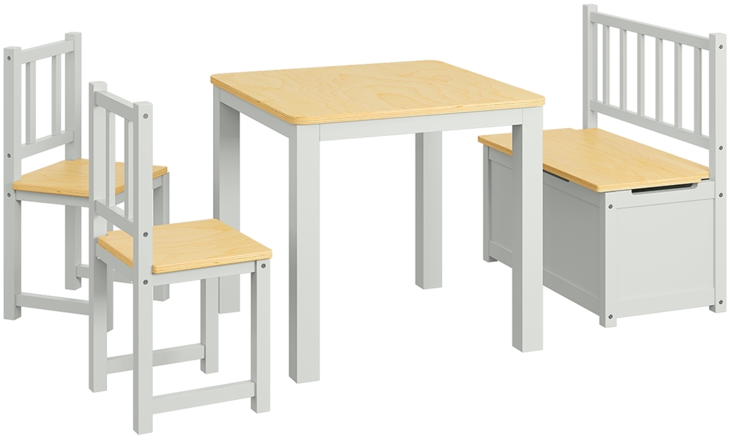 Bellabino 'Sora' Kindersitzgruppe, grau/natur, Kiefer, Kinderzimmer Set aus Tisch, Sitzbank und 2x Stuhl, ab 2 Jahren Bild 1