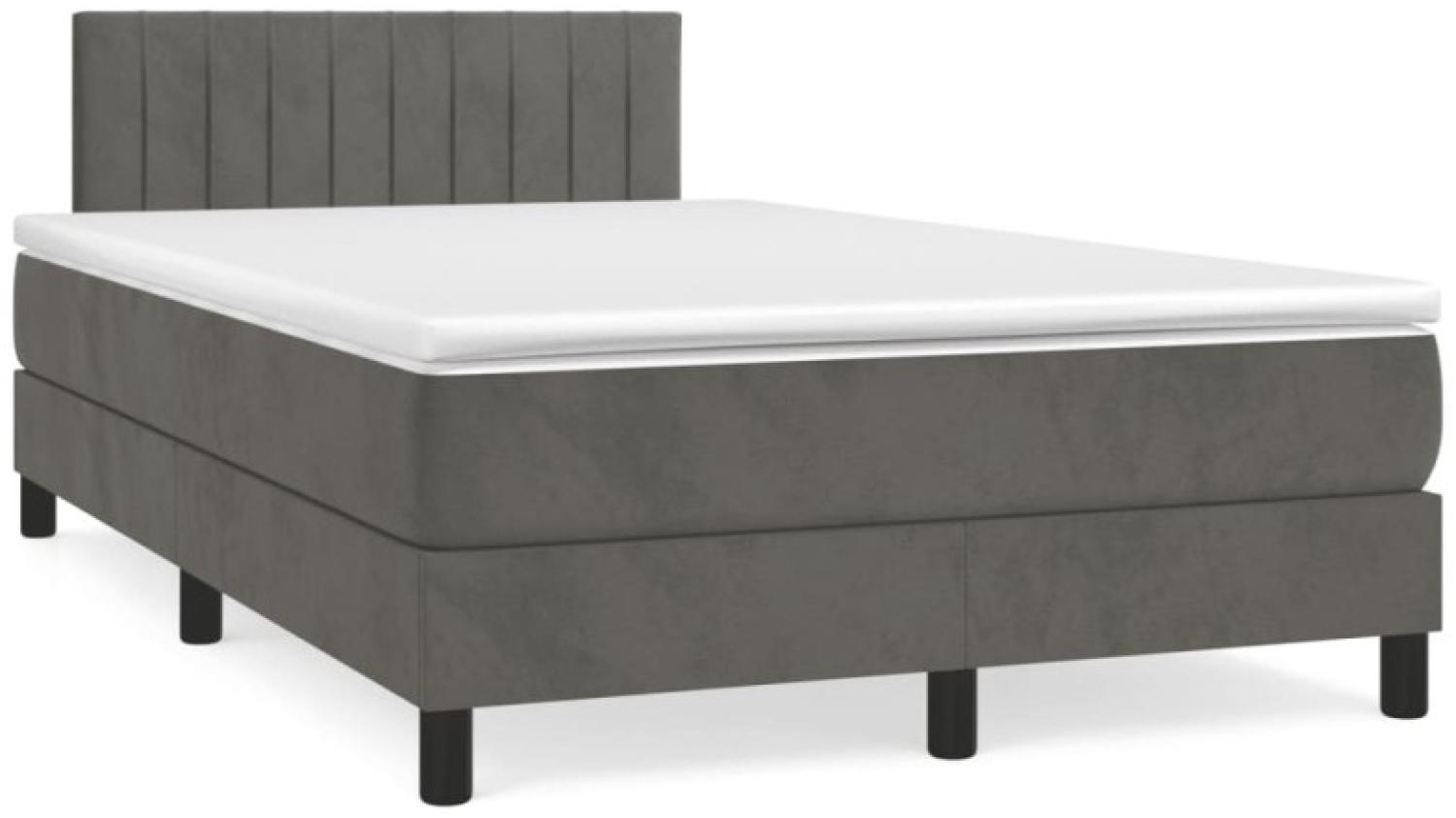 vidaXL Boxspringbett mit Matratze und LED-Beleuchtung, Samt dunkelgrau, 120 x 190 cm Bild 1