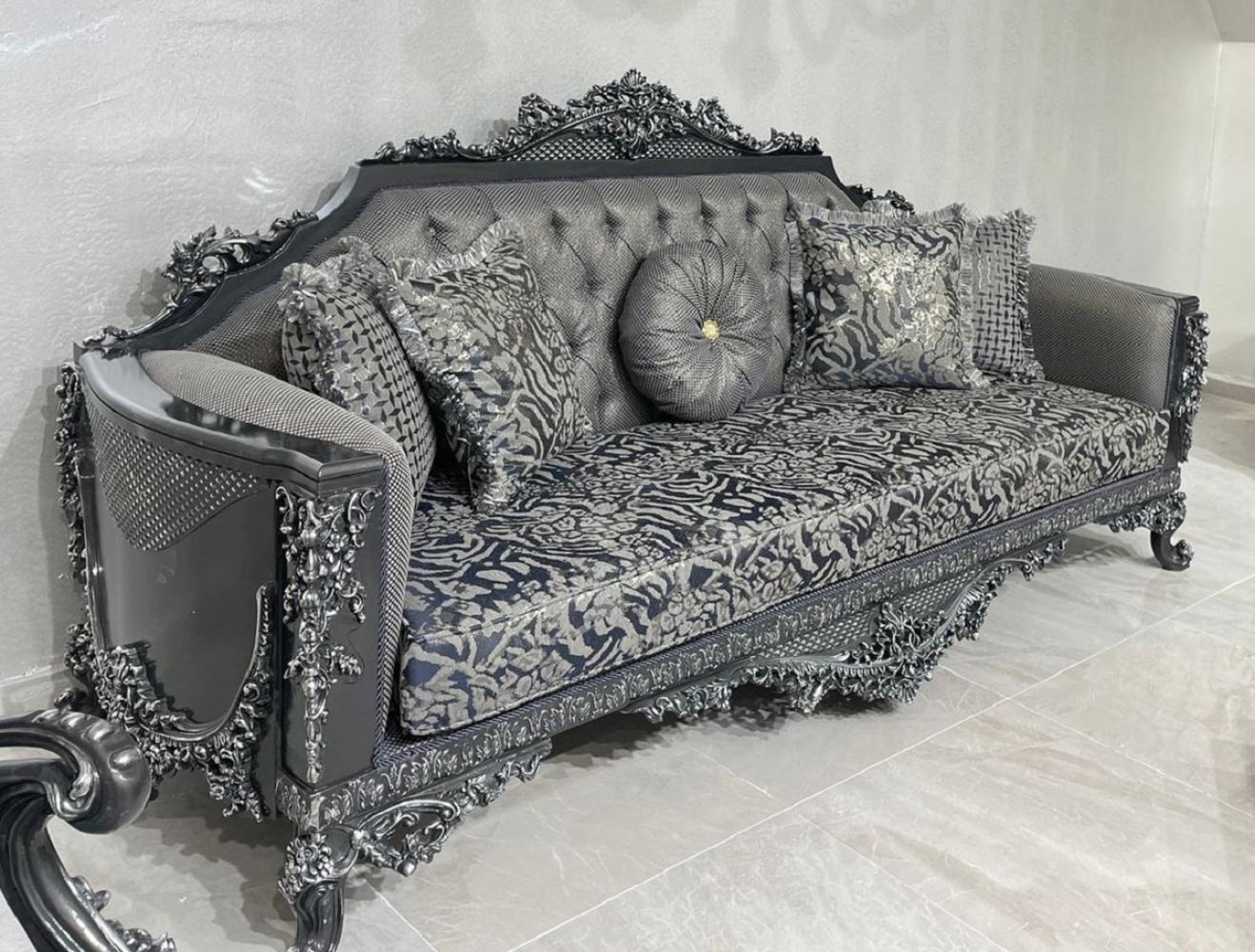 Casa Padrino Luxus Barock Sofa Grau / Silber - Prunkvolles Wohnzimmer Sofa - Barockstil Wohnzimmer Möbel - Luxus Möbel im Barockstil - Barock Einrichtung - Edel & Prunkvoll Bild 1