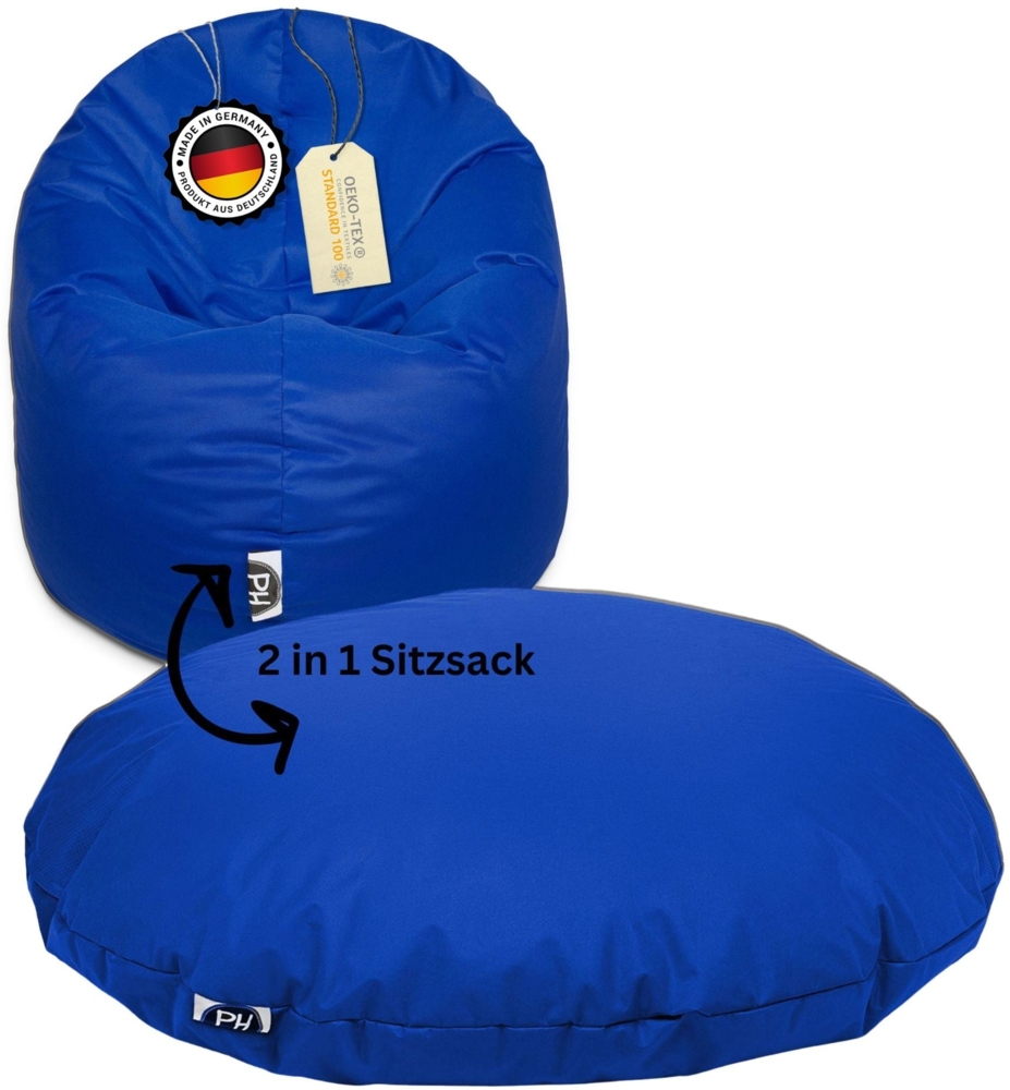 PATCH HOME 2 in 1 Sitzsack Sessel – Ø125 cm – Blau, bequemer Sitzsack aus Luxus-Polyester-Gewebe, bereits befüllt Bild 1