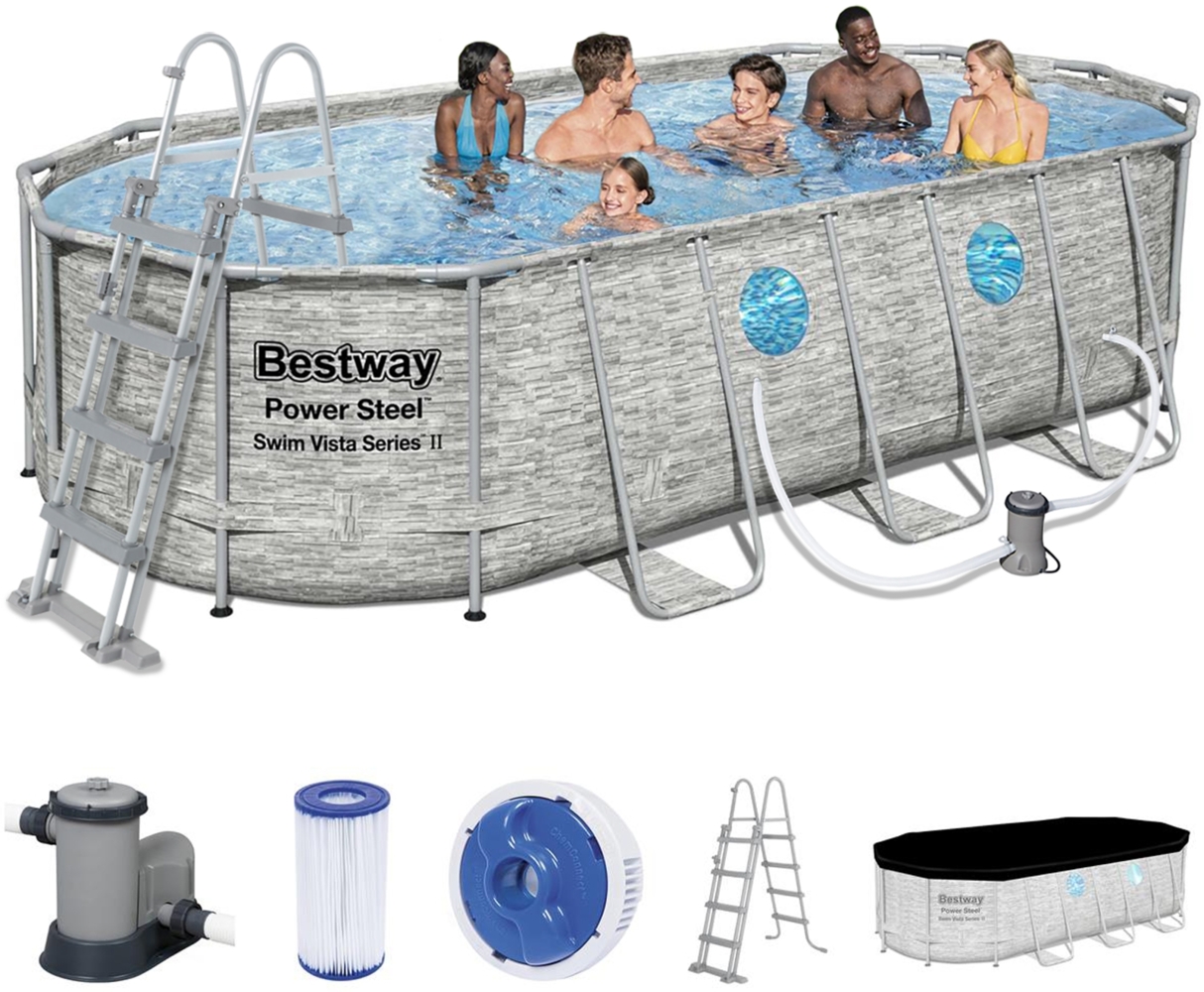 BESTWAY 56716 Power Steel Vista Pool Swimmingpool Grau Zubehör 549x274x122cm Bild 1