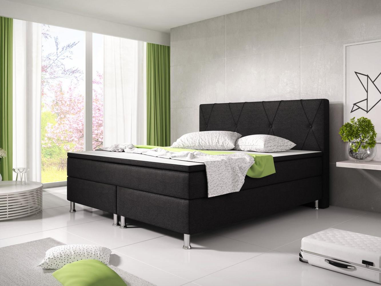 Boxspringbett 'Boston' komplett, Webstoff schwarz, 180 x 200 cm Bild 1