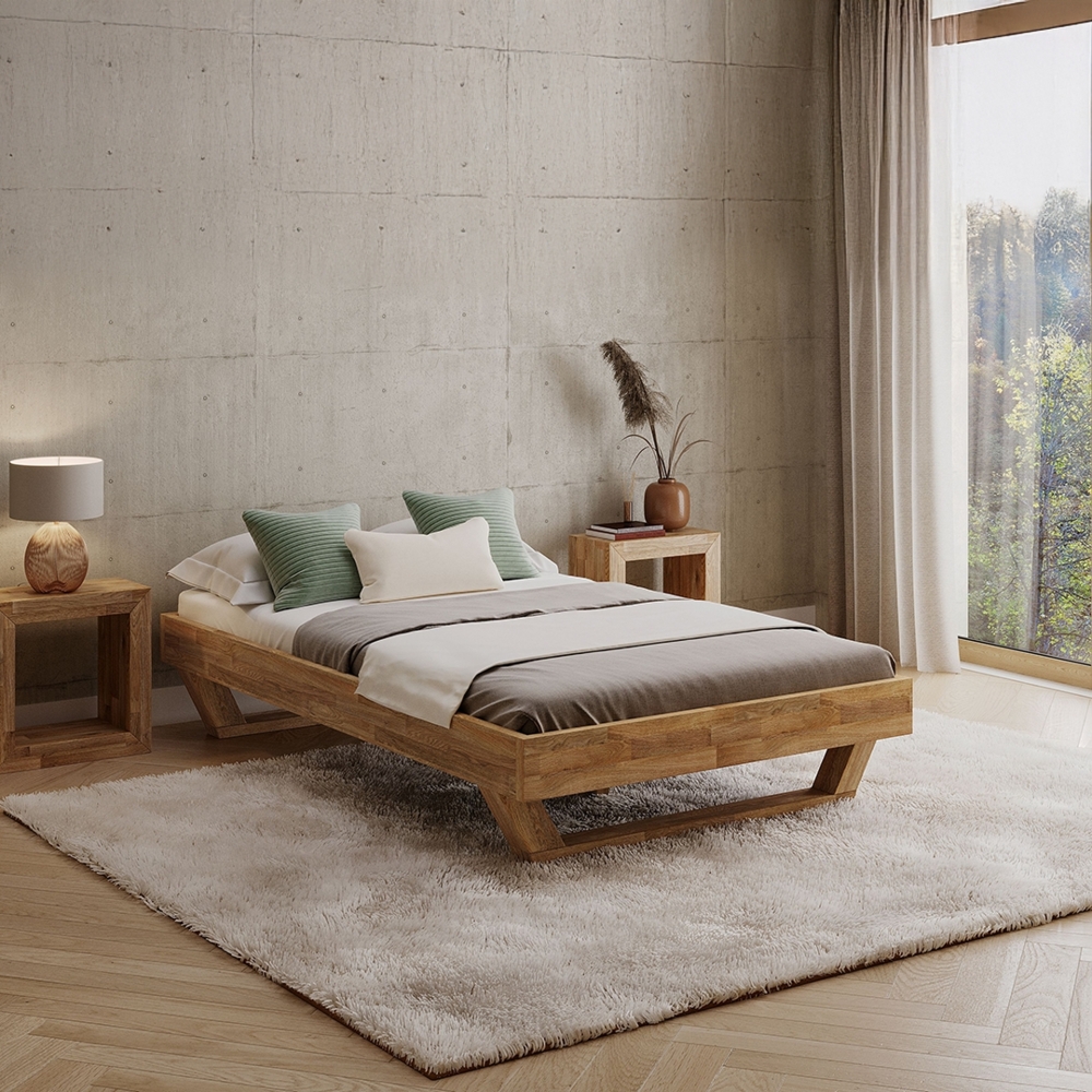 skølm 'Nornir' Bett 120x200 cm, Bettgestell, natur geölt, Massivholzbett aus Eiche mit Holzkufen, Doppelbett ohne Bettkopf Bild 1