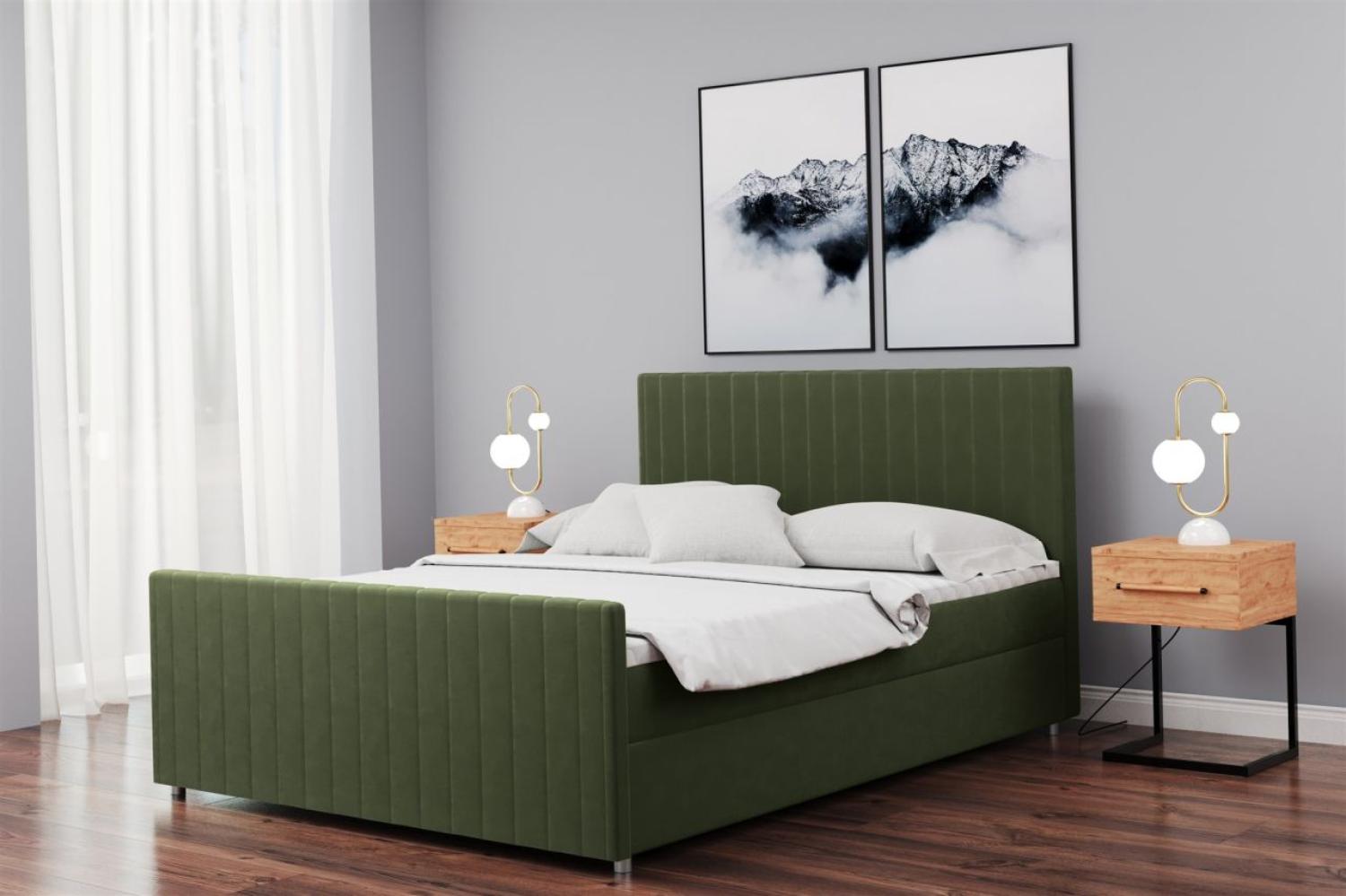 Boxspringbett Schlafzimmerbett ROSALIE 140x200cm in Stoff Matt Velvet Olive Bild 1