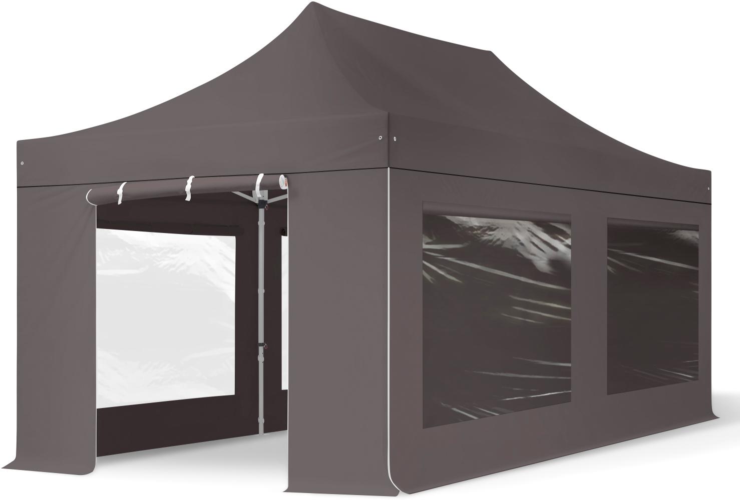 3x6 m Faltpavillon PROFESSIONAL Alu 40mm, Seitenteile mit Panoramafenstern, dunkelgrau Bild 1