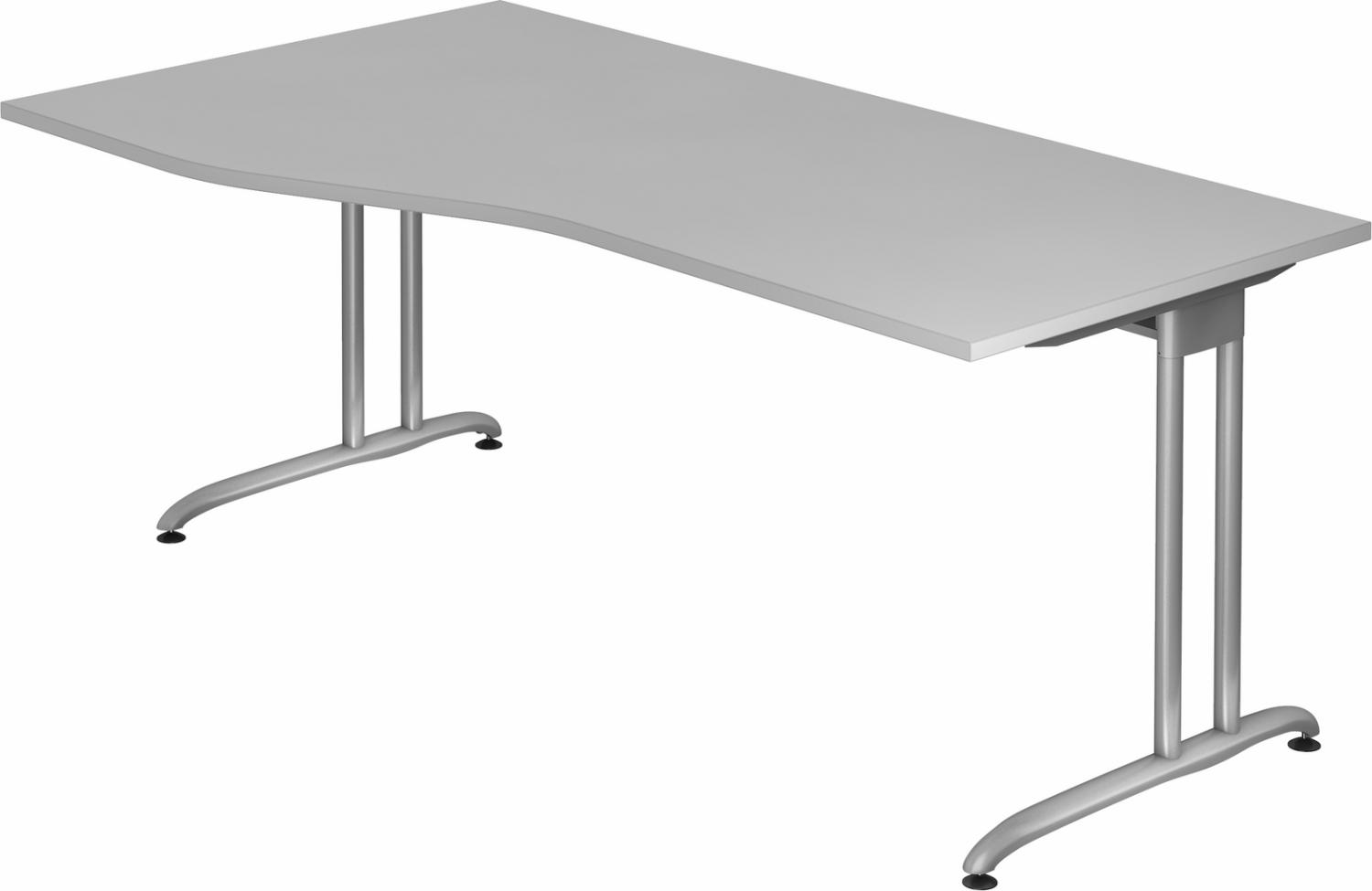 bümö Schreibtisch groß, Serie 180x100 cm, Tischplatte aus Holz in grau, Gestell aus Metall in Silber - PC Tisch, großer Computertisch für's Büro, Office Bürotisch, BS-18-5 Bild 1