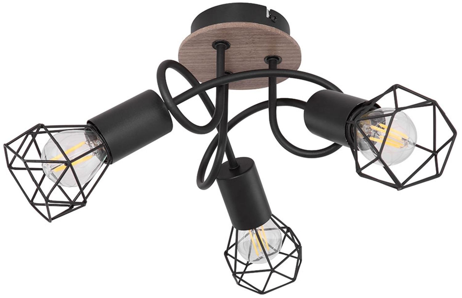 Deckenleuchte, Käfig, Holz, schwarz, verstellbar, D 38 cm Bild 1