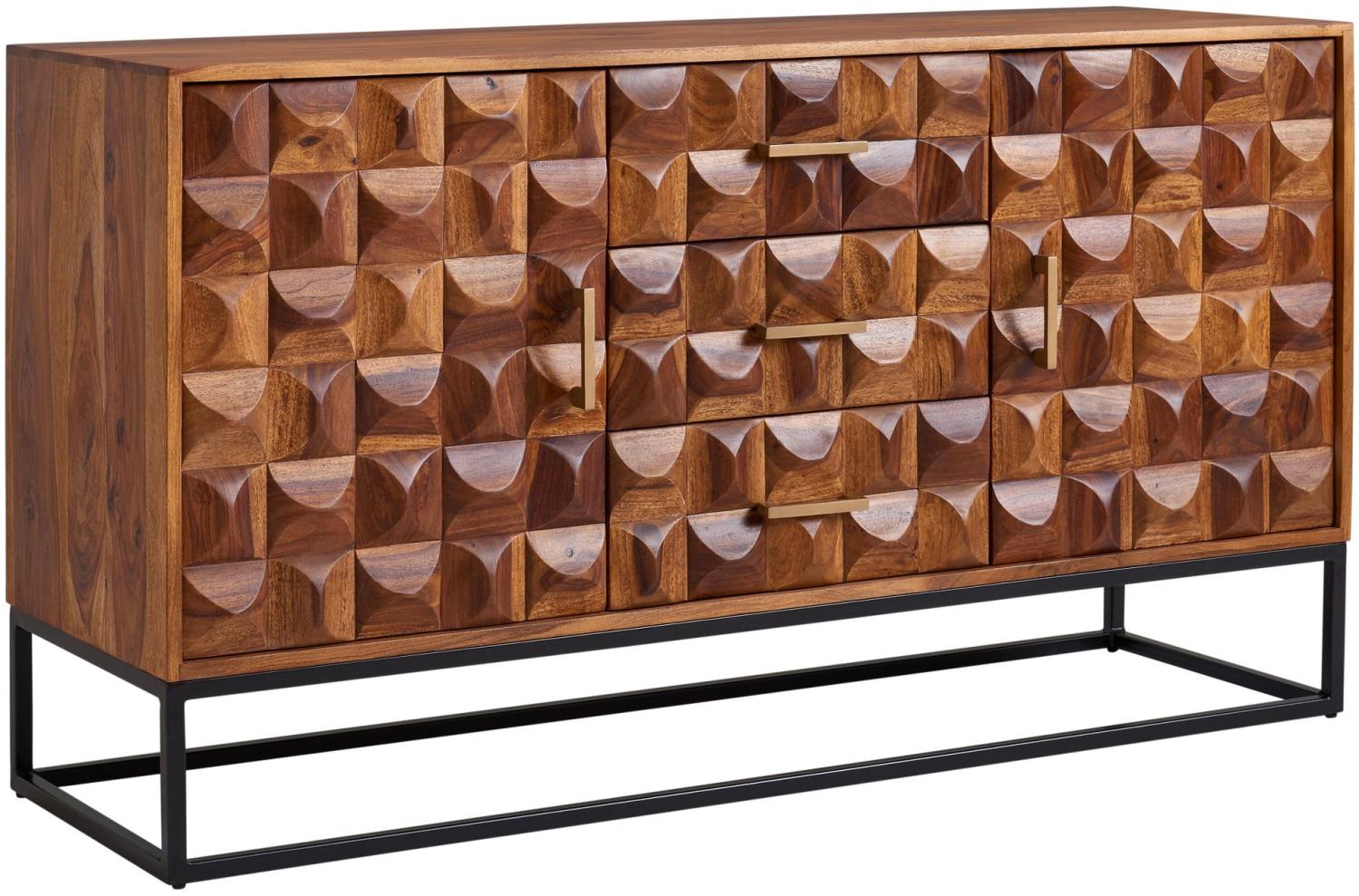 Kadima Design Sheesham Holz Sideboard, Industrial Design, Metallgestell. 145x45x81 cm Bild 1