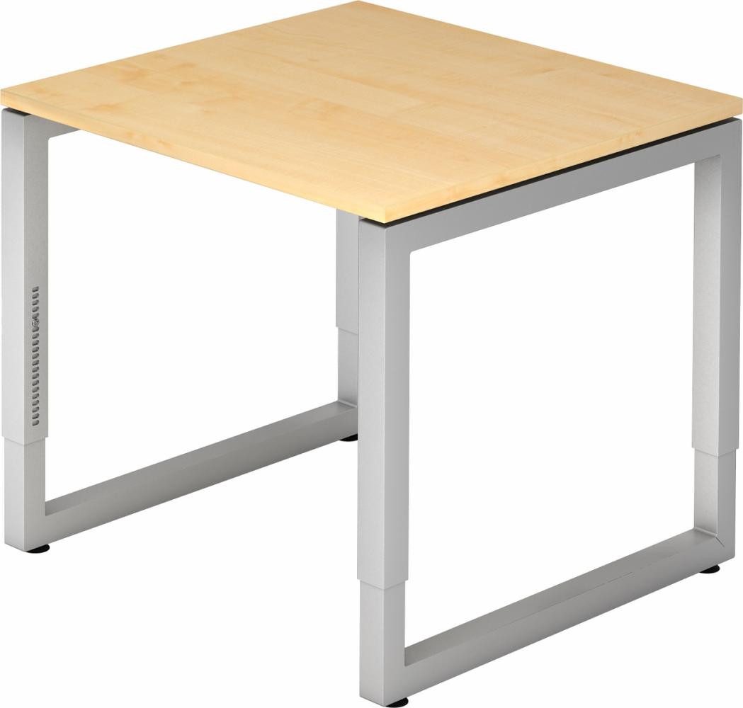 bümö höhenverstellbarer Schreibtisch R-Serie 80x80 cm in Ahorn, Gestell in Silber - PC Tisch klein für's Büro manuell höhenverstellbar, Computertisch verstellbar, RS-08-3-S Bild 1