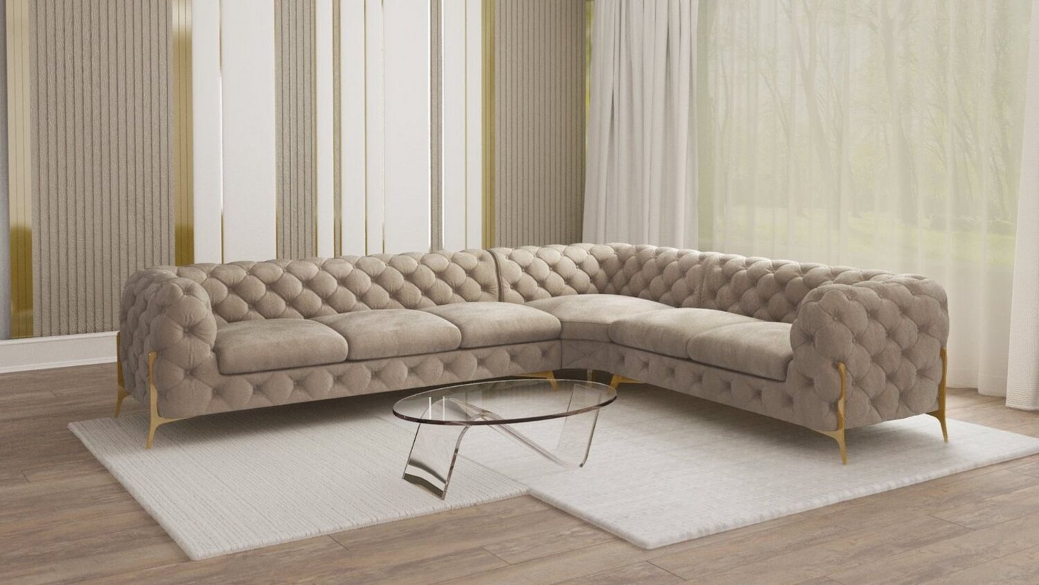 S-Style Möbel Ecksofa Chesterfield Ashley mit Goldene Metall Füßen, Die Eckeinheit kann entweder rechts- oder linkshändig sein, mit Wellenfederung Bild 1