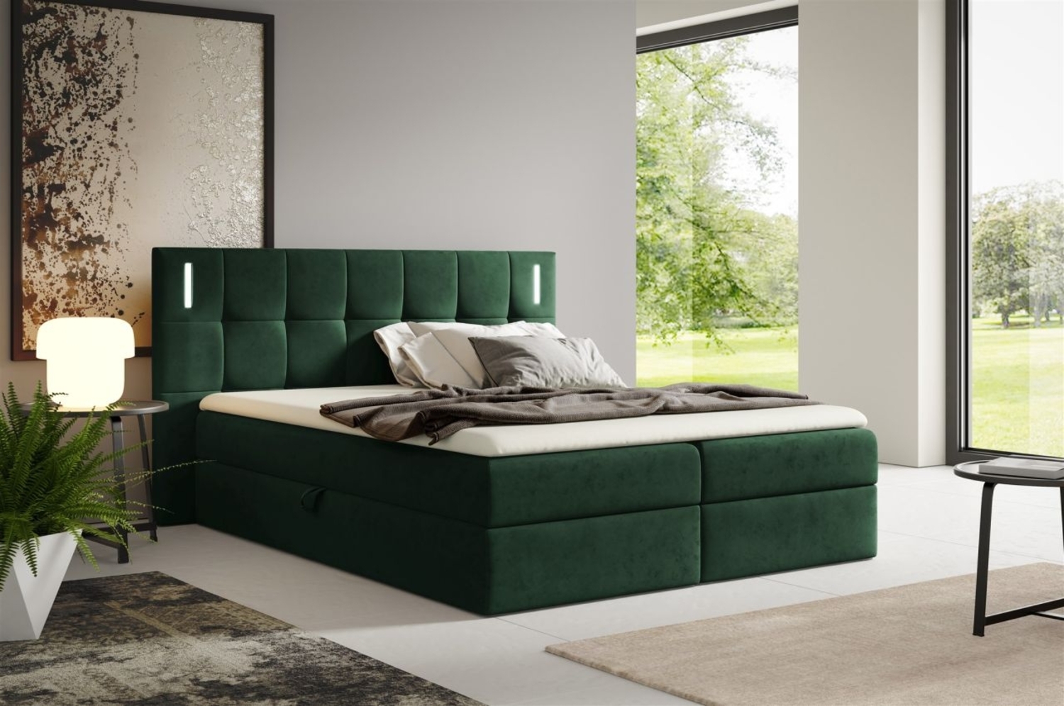 Boxspringbett Schlafzimmerbett MARTIM 120x200cm in Stoff Fresh Flaschengrün Bild 1