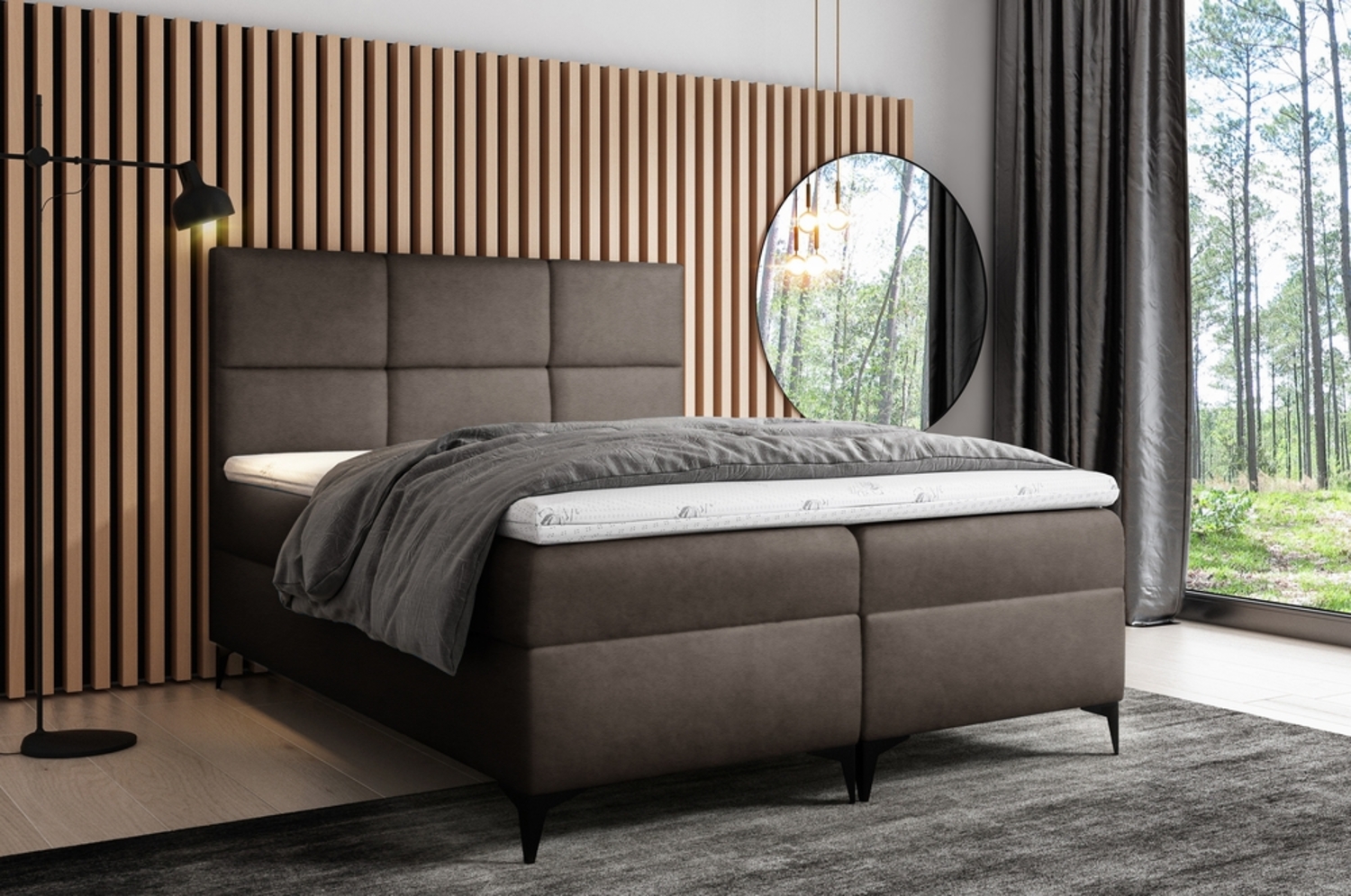 99rooms Ozzy Boxspringbett Kunstleder 200x200 cm Braun Bild 1