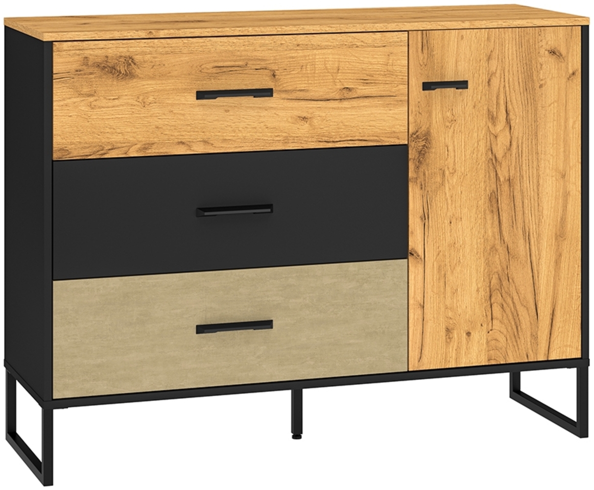 Sideboard 120cm, schwarz mit Eiche und sandfarben, CASPER-131 Bild 1