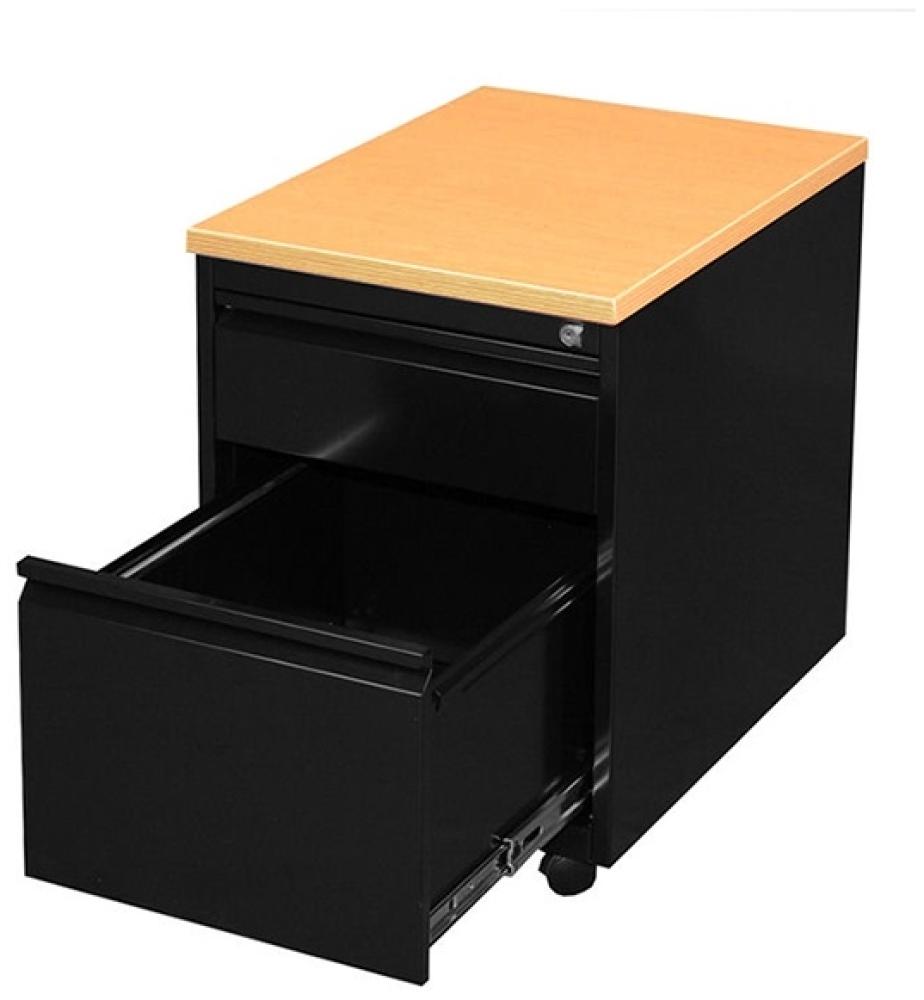 Profi Stahl Büro Rollcontainer Bürocontainer mit Hängeregistratur Maße: 62x46x59cm, RAL 9005 Schwarz/Buche-Dekor Abdeckplatte 505201 Bild 1