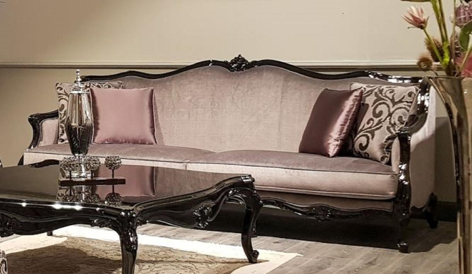 Casa Padrino Luxus Barock Sofa Rosa / Schwarz - Prunkvolles Wohnzimmer Sofa - Barock Wohnzimmer Möbel - Luxus Qualität Bild 1