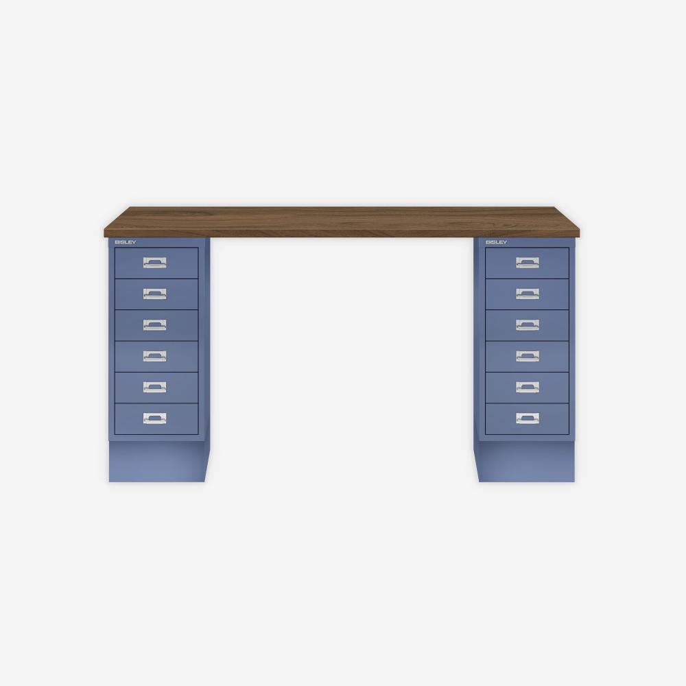 MultiDesk, 2 MultiDrawer mit 6 Schüben, Dekor Nussbaum, Farbe Blau, Maße: H 740 x B 1400 x T 600 mm Bild 1