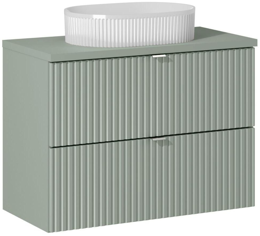 LINE REED GREEN 80 cm großes Badmöbel-Set mit einer Waschtischplatte und einem Beyond-Aufsatzwaschbecken (40x80cm), Reed Grün Bild 1