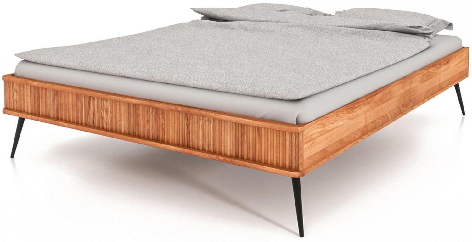 Bett Tula 3 aus Kernbuche massiv 160x200 cm ohne Kopfteil mit Metallbeinen Bild 1