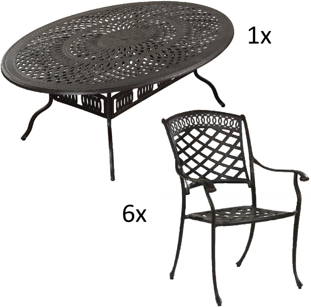 Inko 7-teilige Sitzgruppe Alu-Guss bronze Tisch oval 216x152x74 cm cm mit 6 Sesseln Tisch 216x152 cm mit 6x Sessel Urban Bild 1