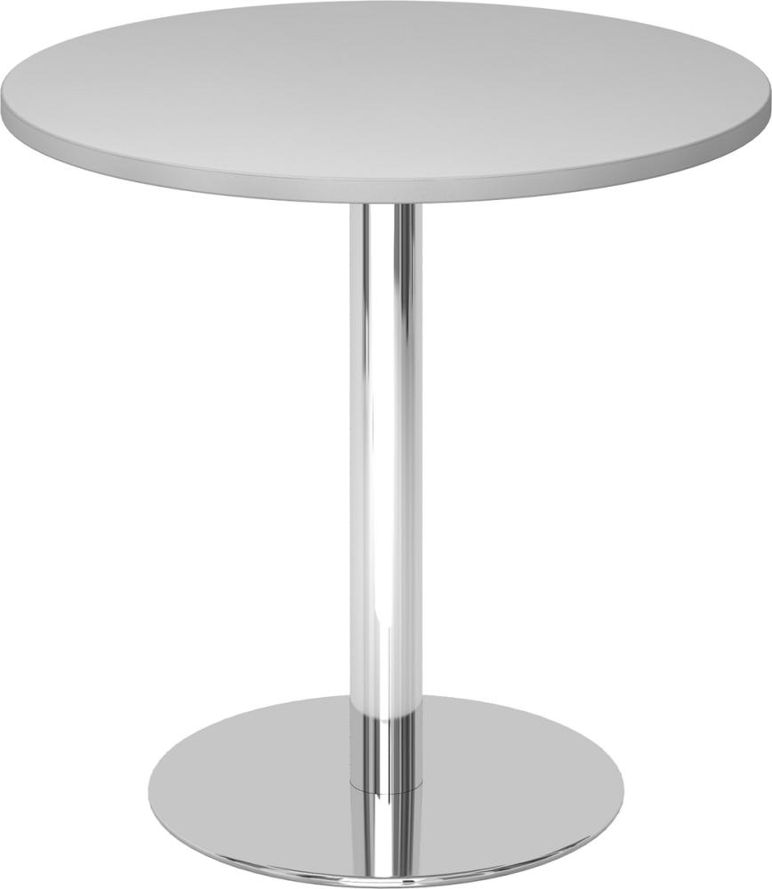 bümö Besprechungstisch, Esstisch klein, Tisch rund 80 cm - kleiner Esstisch grau, Rundtisch Esstisch 2 Personen mit Holz-Platte, Säule aus Metall verchromt, Konferenztisch, Bistrotisch, STF08-5-C Bild 1